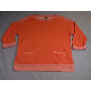 Chico's Women's Sweater Size 2 with Pockets Boat Neck 3/4 Sleeve Pullover Orange